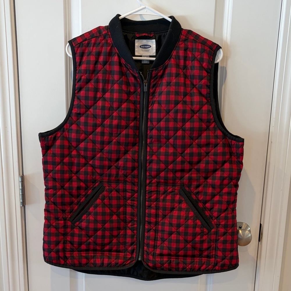 Old Navy Red and Black Plaid Quilted Vest